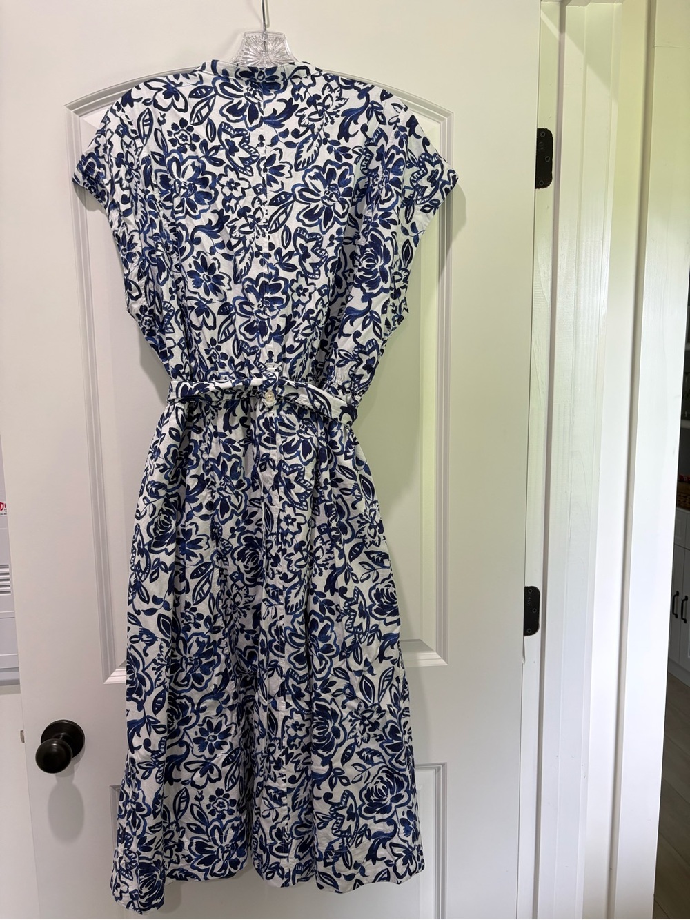 Blue Floral Midi Wrap Dress with Self-Tie Waist - Picture 4 of 4